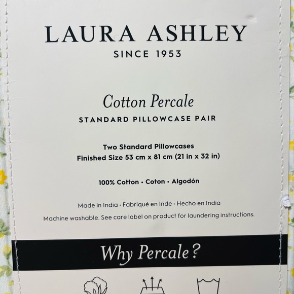 Laura Ashley Cotton Percale Yellow Floral Standard Pillowcase Pair - Picture 8 of 13